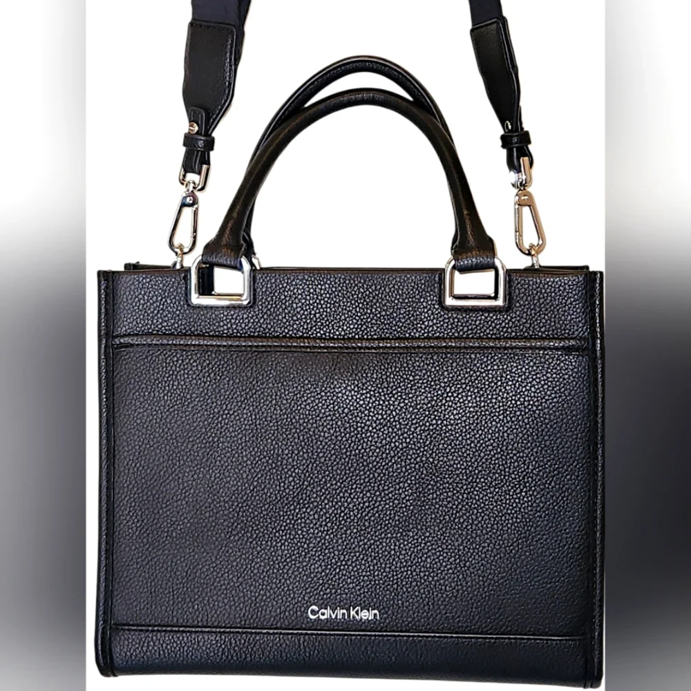 Calvin Klein Black and Chrom Leather Satchel Crossbody Bag Never Used